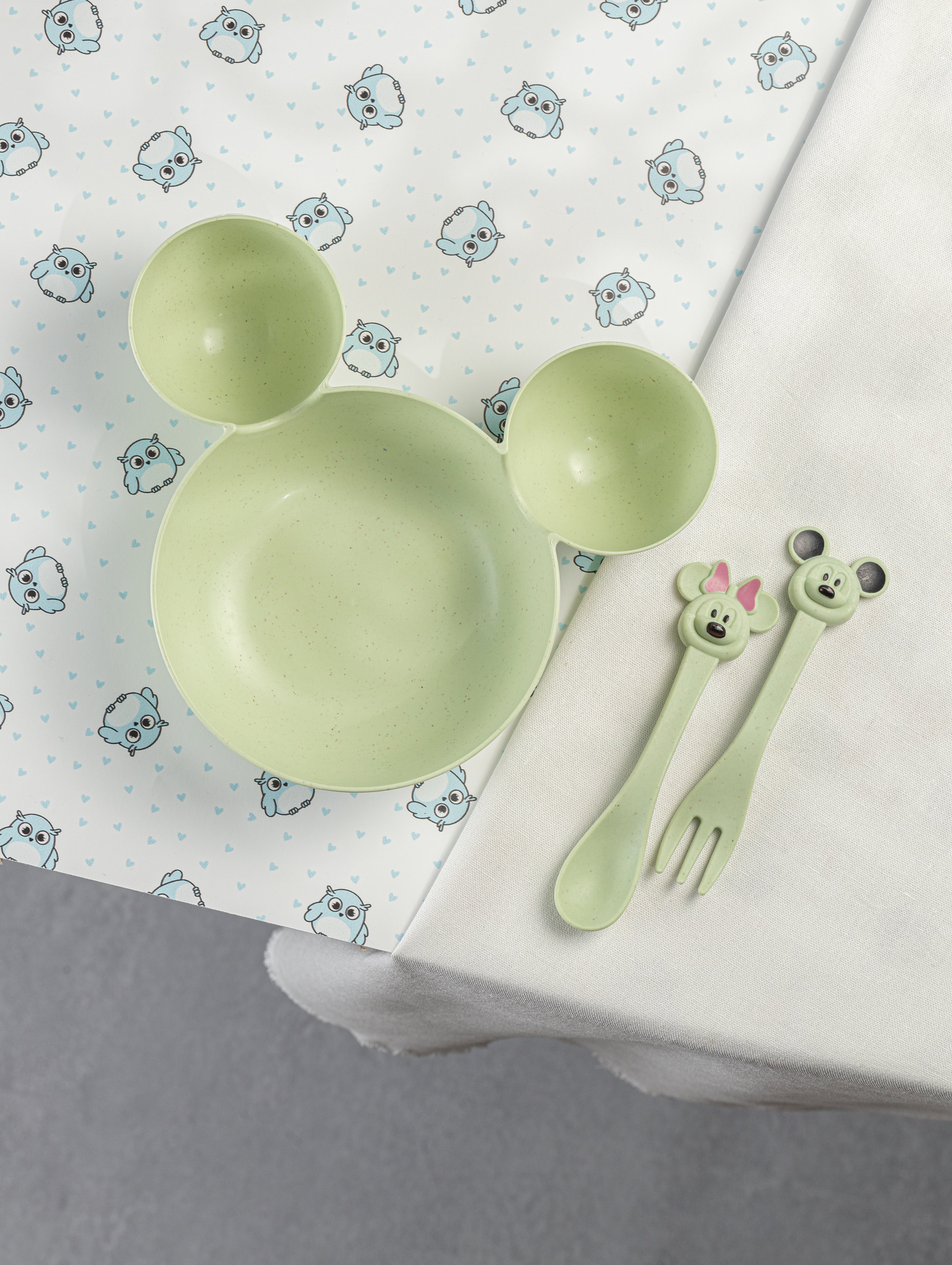 Набор детской посуды Добрый Филин Детская тарелка вилка ложка Мышонок зеленый 3 предмета - фото 7