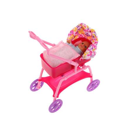 Кукла Наша Игрушка Lucy с коляской и малышом 4 аксессуара