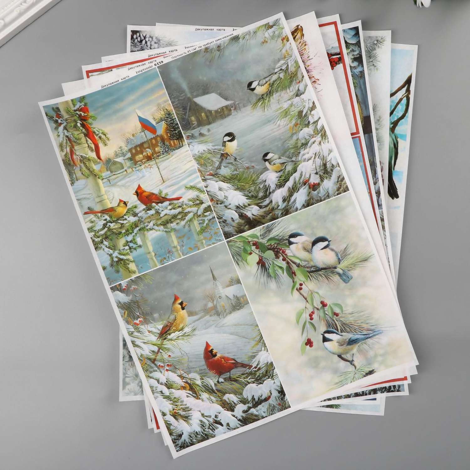 Набор Sima-Land декупажных карт 6 шт «Птицы зимой» А4. 45 г/м2 - фото 2