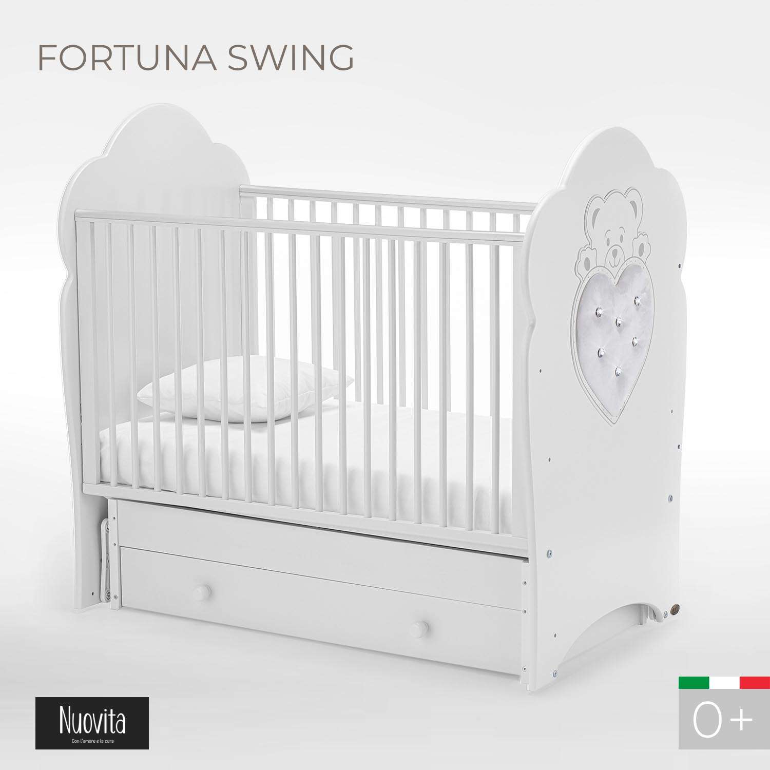 Детская кроватка Nuovita прямоугольная, поперечный маятник (белый) - фото 2