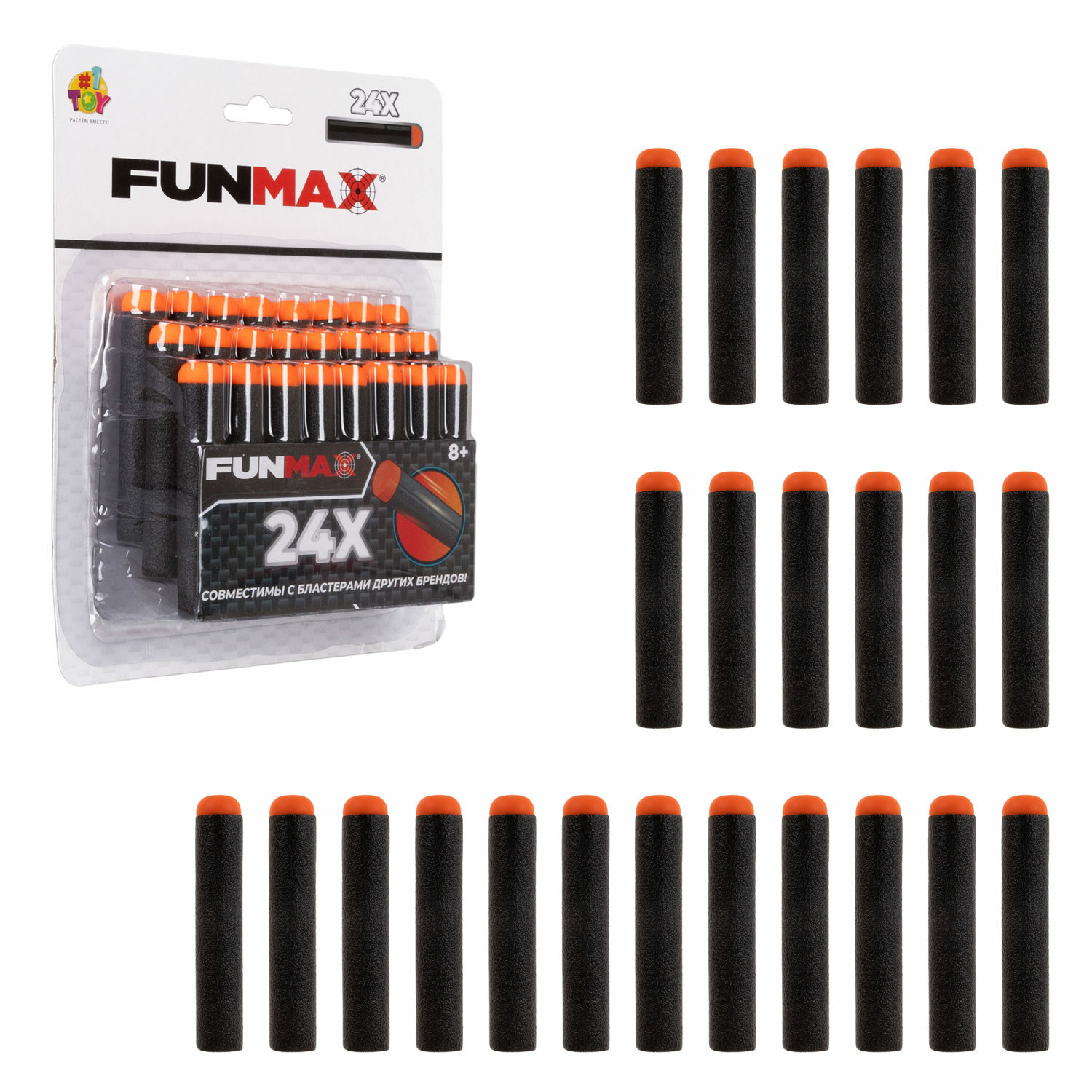 Фанмакс Патроны для бластера FunMax 1TOY игрушечные мягкие пули набор 24 EVA снаряда - фото 1