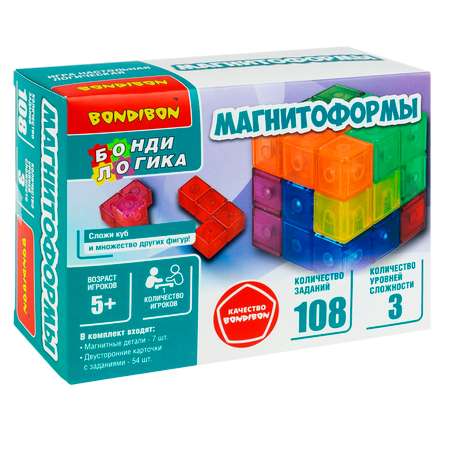 Настольная логическая игра Bondibon развивающая головоломка Магнитоформы с 3D заданиями серия БондиЛогика