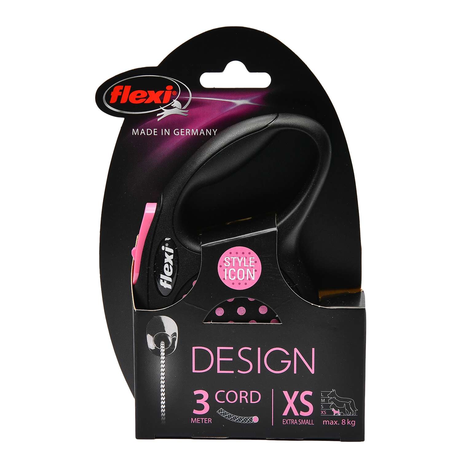 Рулетка Flexi Design XS трос 3м до 8кг Черная-Розовый горох - фото 3