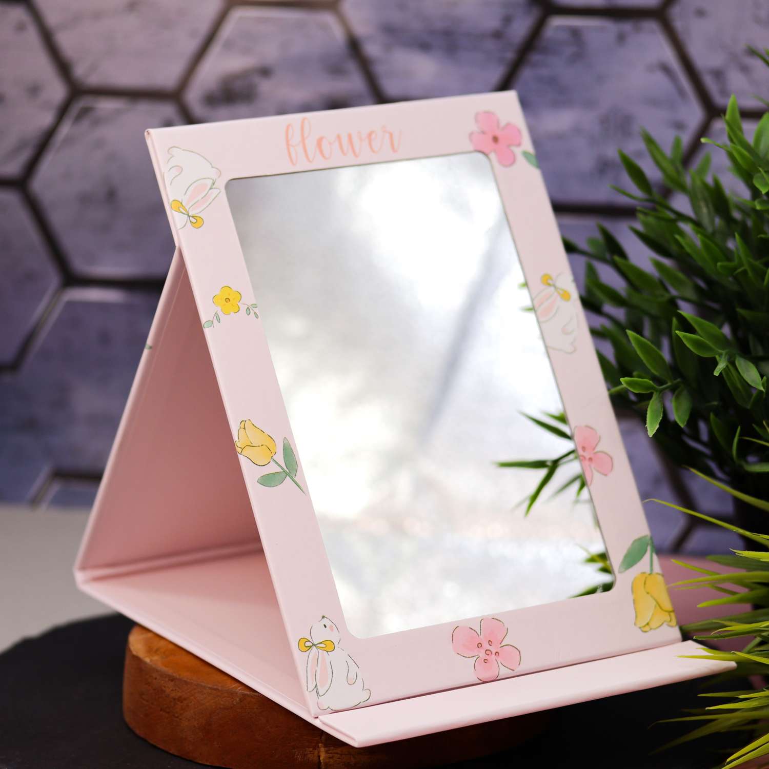 Зеркало настольное для макияжа iLikeGift Flower bunny pink - фото 3