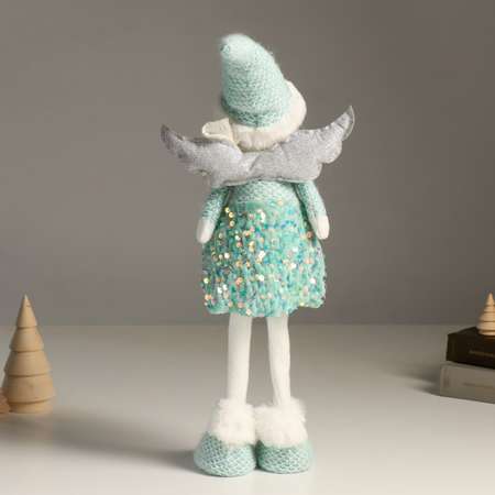 Кукла интерьерная Зимнее волшебство «Ангелочек в бирюзовом наряде с пайетками серебристые крылья» 49 см