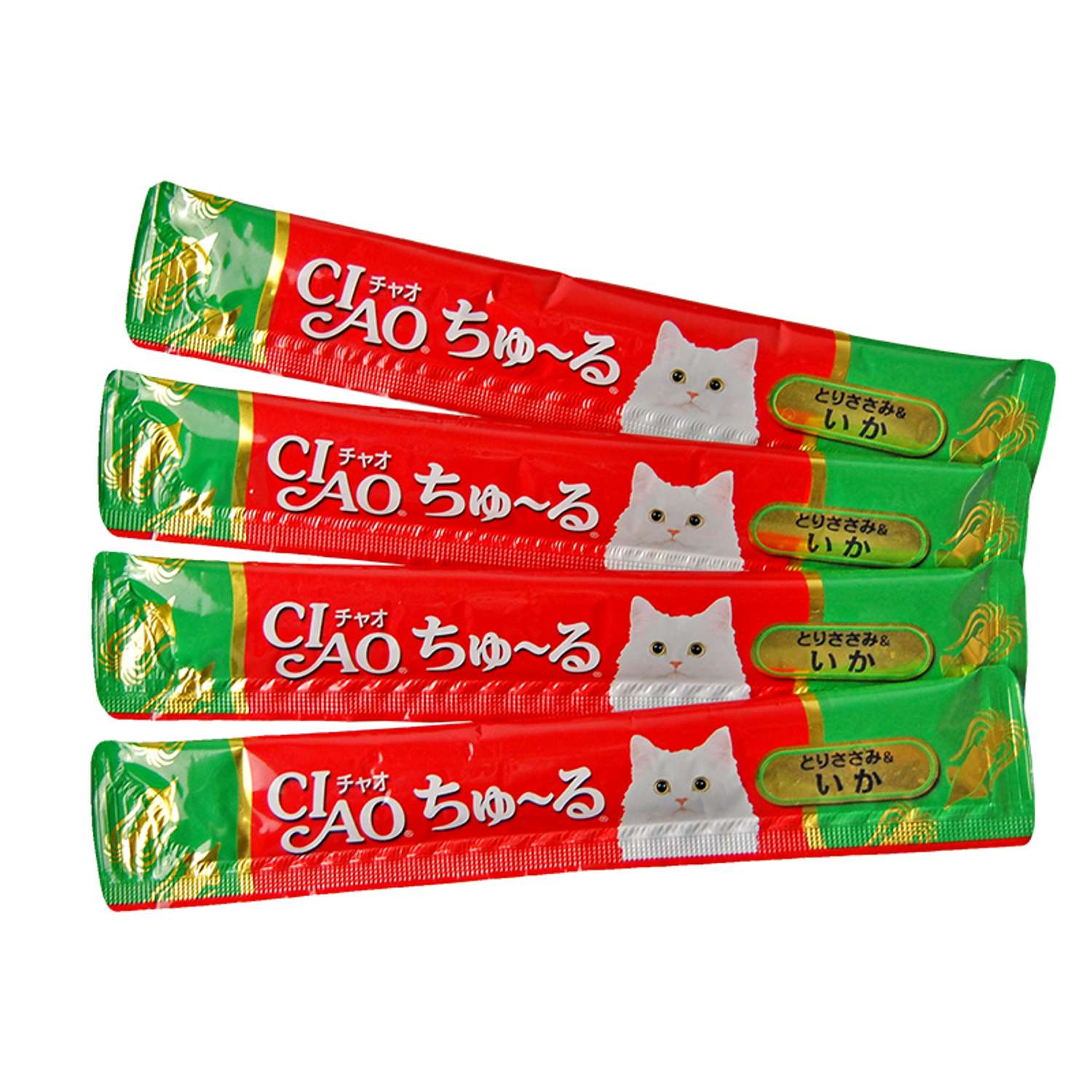 Лакомство для кошек INABA Ciao Churu куриное филе с кальмаром пюре 14г*4 - фото 2