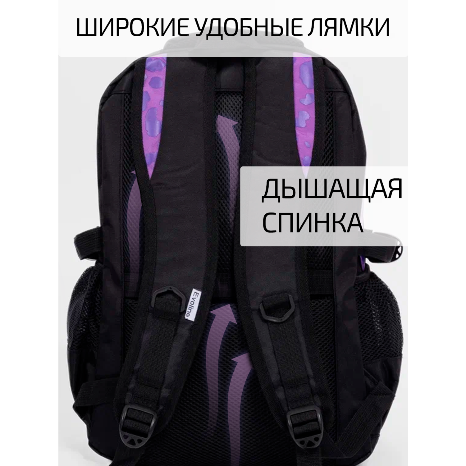Рюкзак школьный Evoline черный фиолетовый леопардо EVO-155 - фото 8