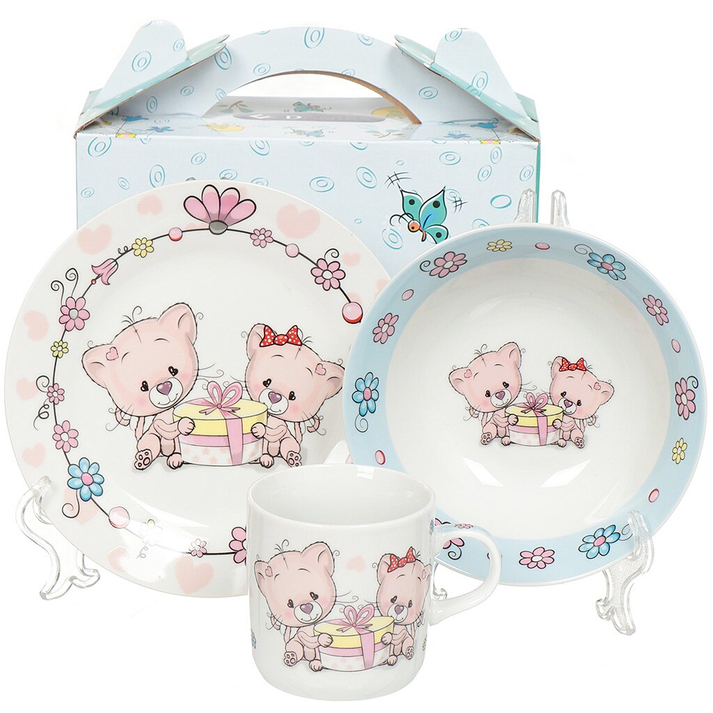 Набор детской посуды Daniks декорированный Мишки 3 предмета керамика подходит для СВЧ и ПММ - фото 2