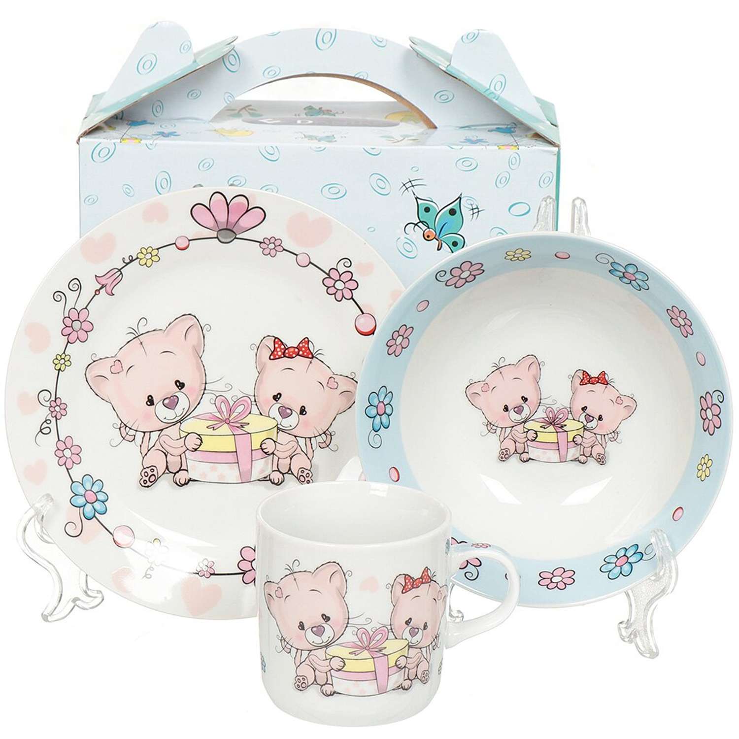 Набор детской посуды Daniks декорированный Мишки 3 предмета керамика подходит для СВЧ и ПММ - фото 2