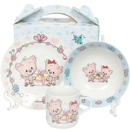 Набор детской посуды Daniks декорированный Мишки 3 предмета керамика подходит для СВЧ и ПММ