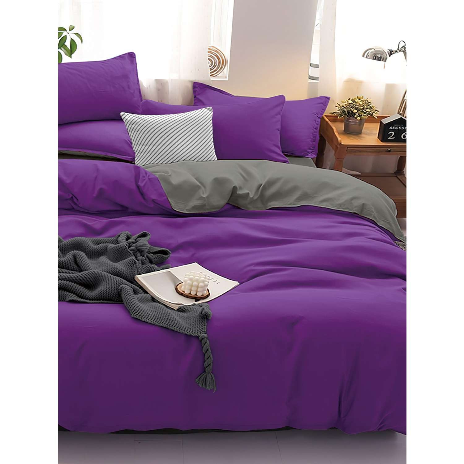 Комплект постельного белья PAVLine Манетти полисатин 2-спальный фиолетовый/серый S26 - фото 2