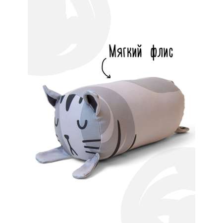 Мягкая игрушка - подушка Мягонько Серый котик 35x16 см