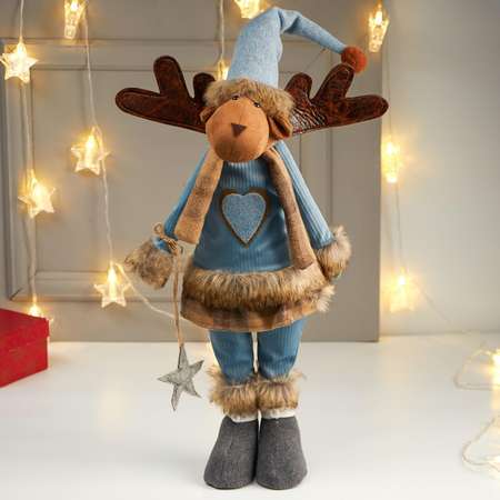 Кукла интерьерная Зимнее волшебство «Лосик-девочка в голубом свитере с сердцем» 72х20х22 см