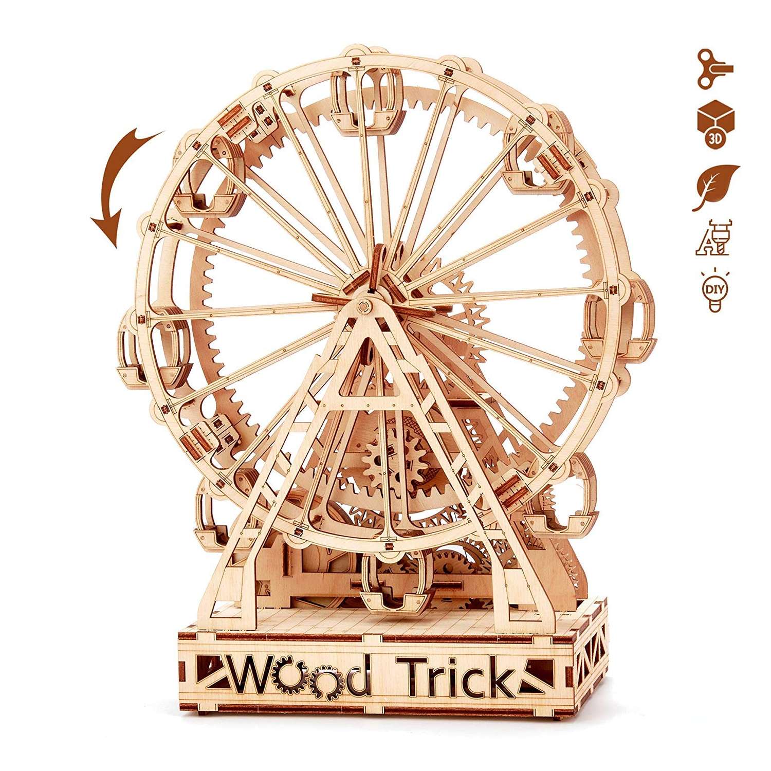 Модель сборная Wood Trick Механическое Колесо обозрения  с автозаводом 1234-27 - фото 2