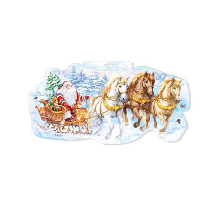 Новогодний плакат Мир поздравлений Дед Мороз и тройка лошадей двусторонний