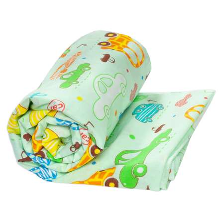 Пеленка ситцевая Чудо-чадо для новорожденных «Вариации» 95х120см зеленый/машинки