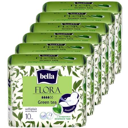 Прокладки женские BELLA FLORA Green tea с экстрактом зеленого чая 10 шт х 6 упаковок