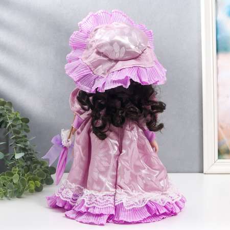 Кукла коллекционная Зимнее волшебство керамика «Леди Мелисса в сиреневом платье с зонтом» 30 см