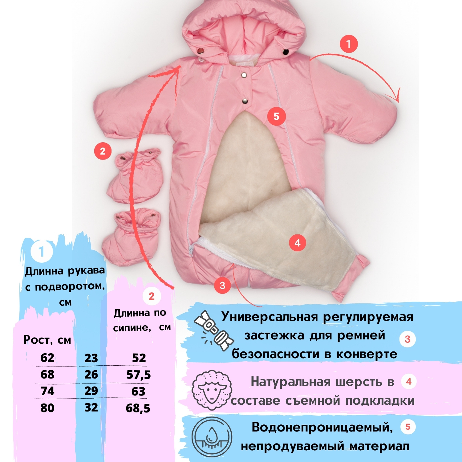 Комбинезон-конверт MaLeK BaBy 147шм роз с рис - фото 2