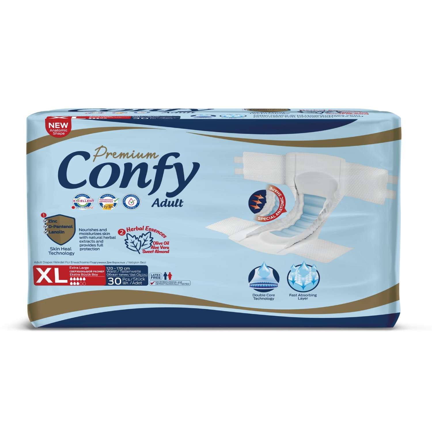 Подгузники для взрослых CONFY Adult Premium XL30 размер XL талия 120-170 см 30 шт - фото 1