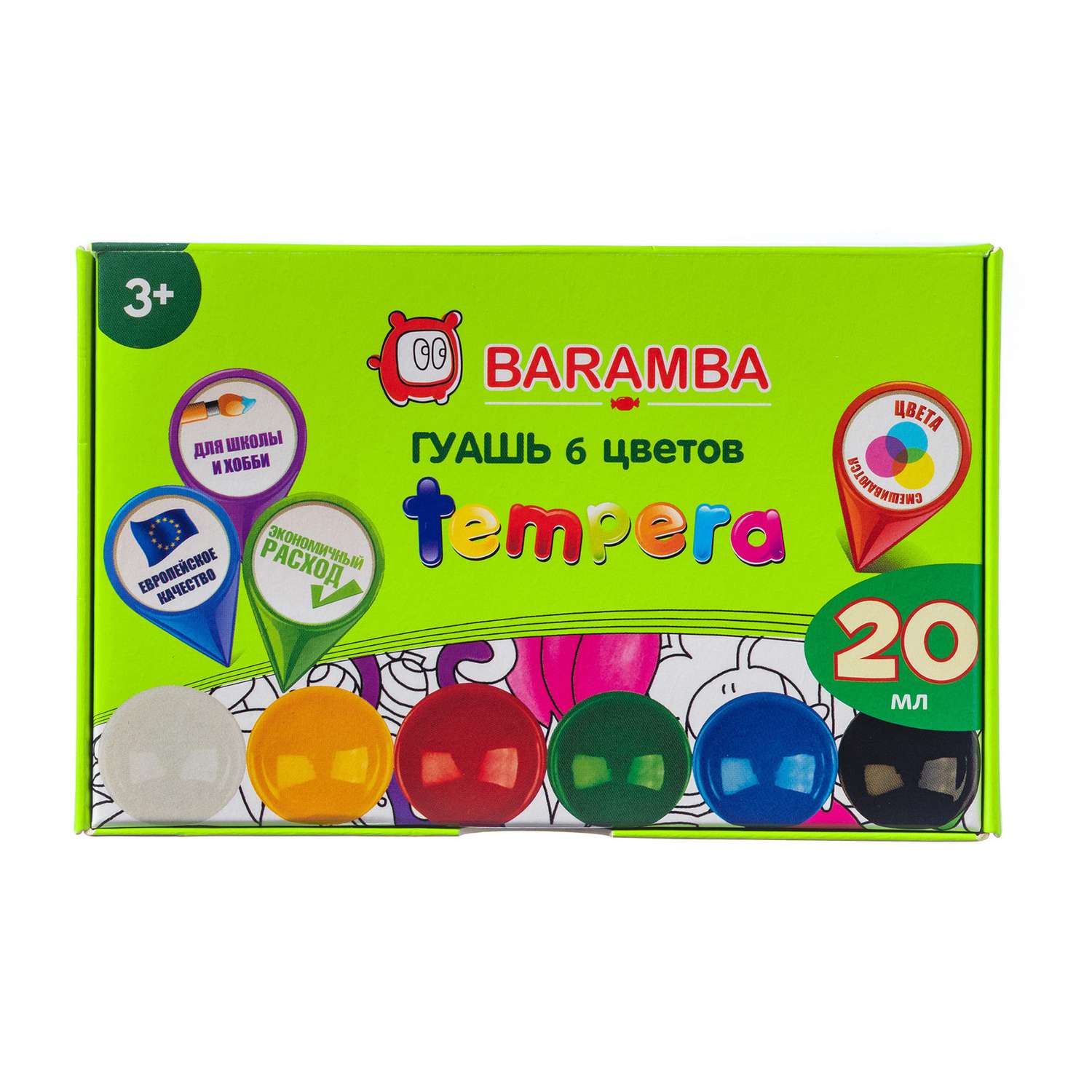 Гуашь Baramba Темпера 6цветов B20506 - фото 1
