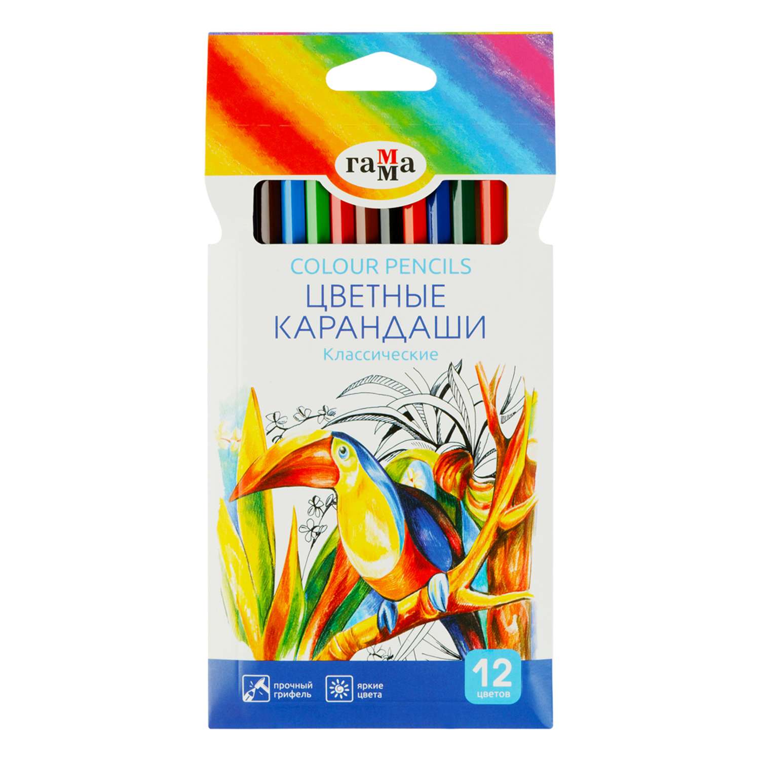 Карандаши цветные Гамма Классические 12 цветов заточенные картонная упаковка европодвес - фото 1
