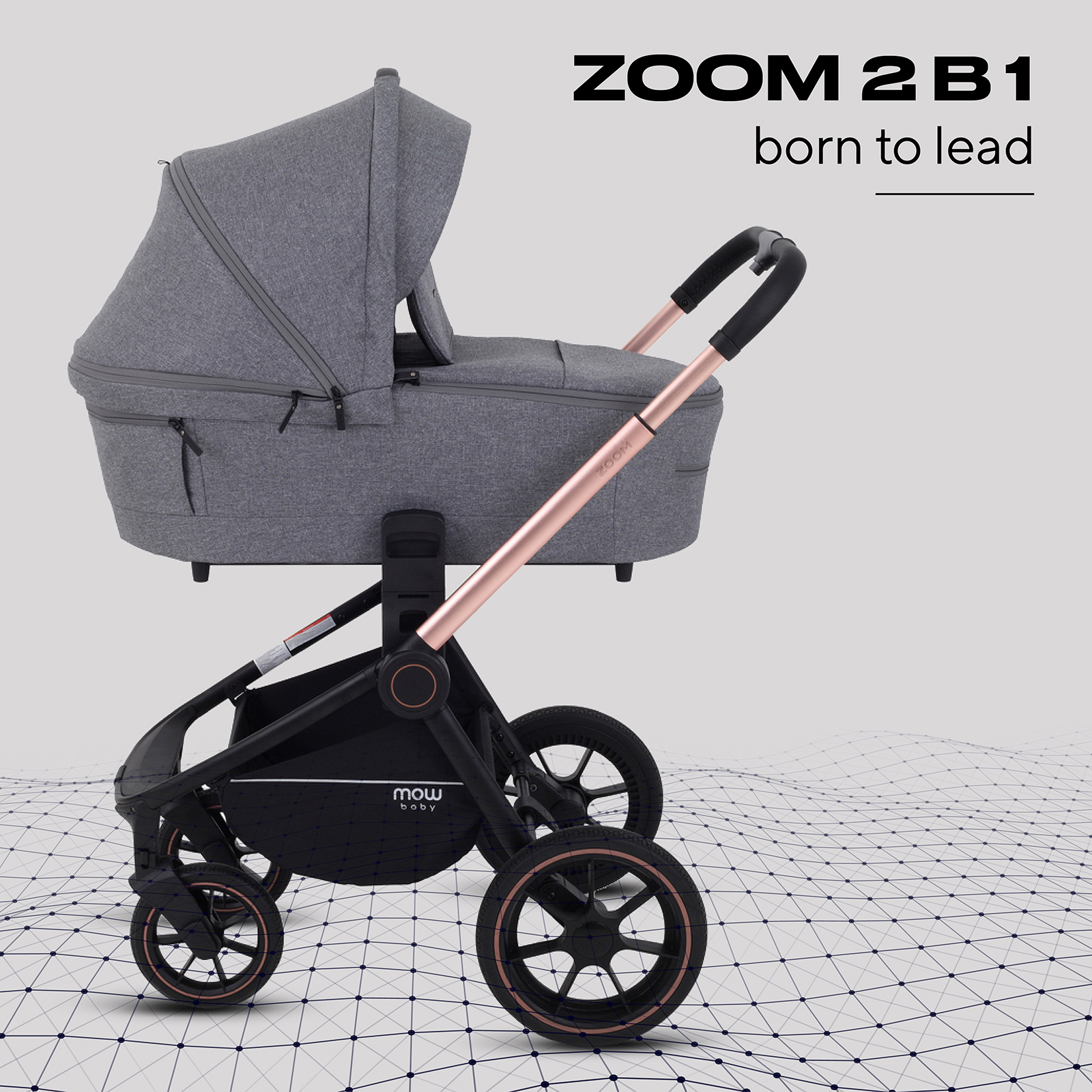 Коляска детская универсальная MOWbaby ZOOMPU (2в1) RA086 Gold Grey - фото 1