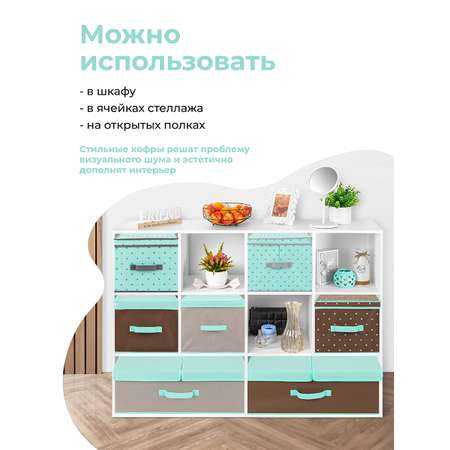 Короб-кофр складной El Casa для хранения 50х30х20 см Серый с крышкой тиффани с 2 крышками на липучках с ручкой