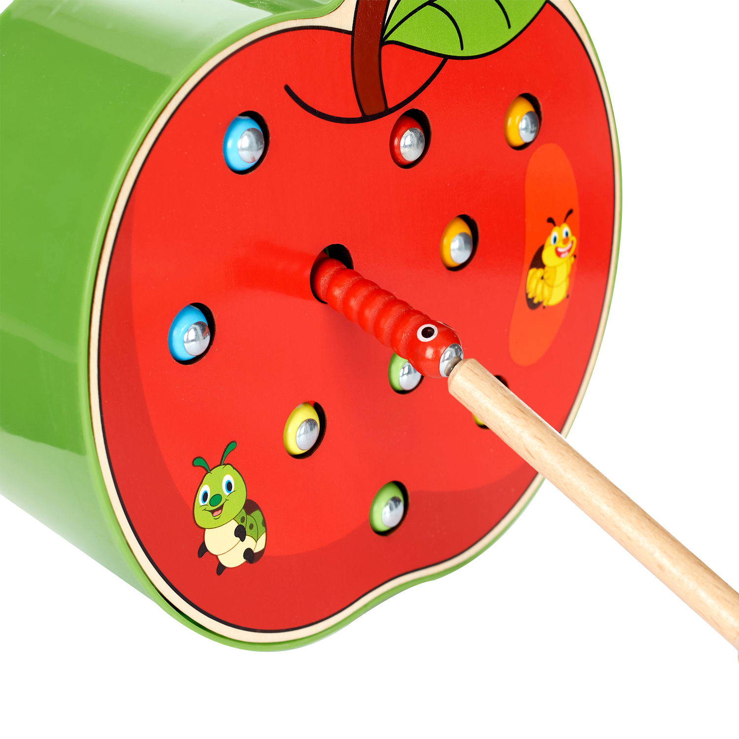 Развивающая игрушка из дерева КУЗЯ ТУТ Набор Червячки в яблоке для развития координации - фото 1