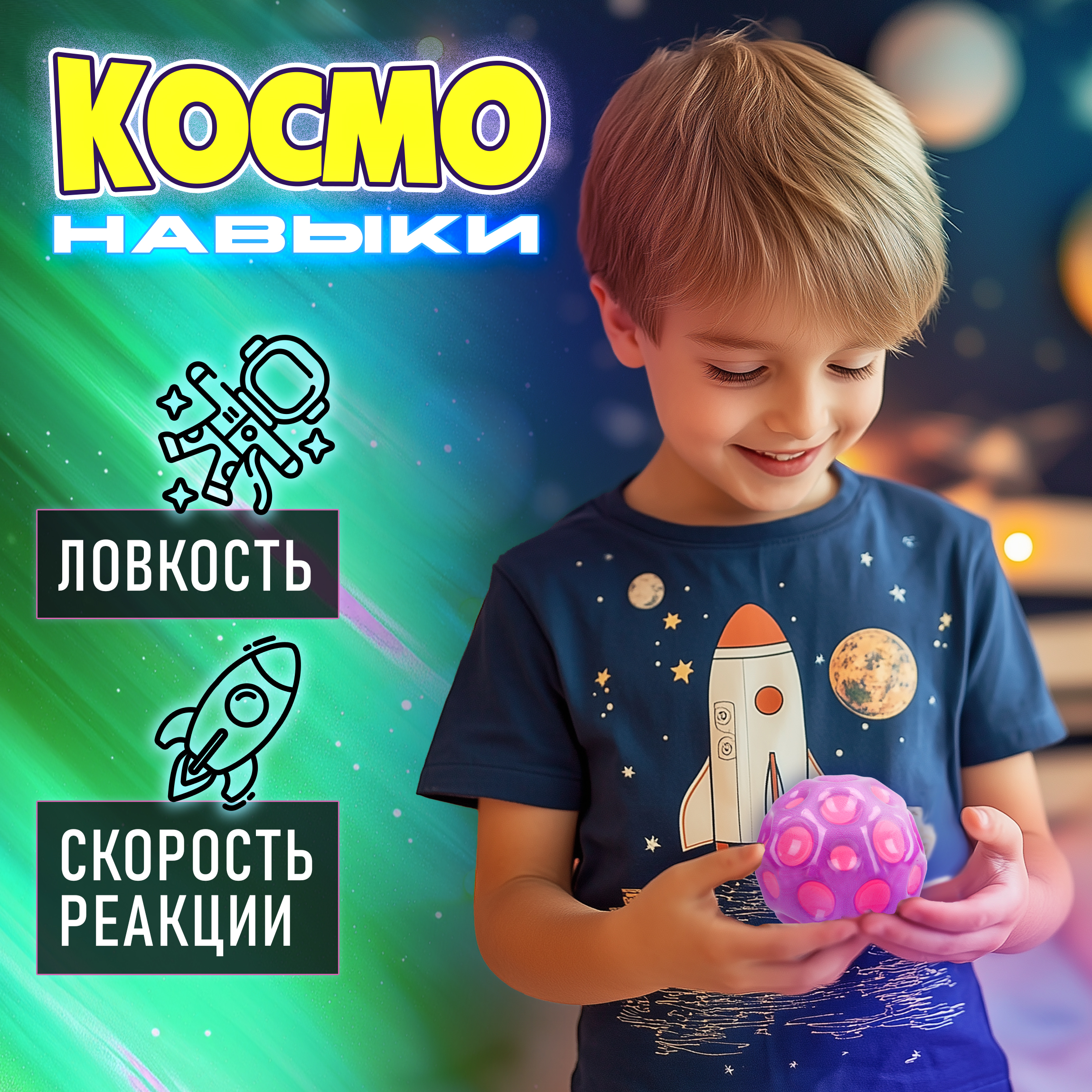 Мяч детский moon ball Крутой Замес 1TOY попрыгунчик лунный галактический мон бол розово-фиолетовый - фото 4