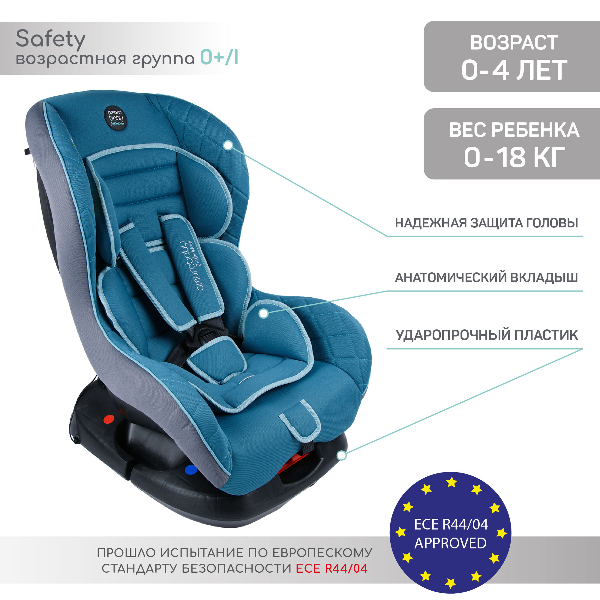 Автокресло Amarobaby Safety 0+/I Бирюзовый - фото 3