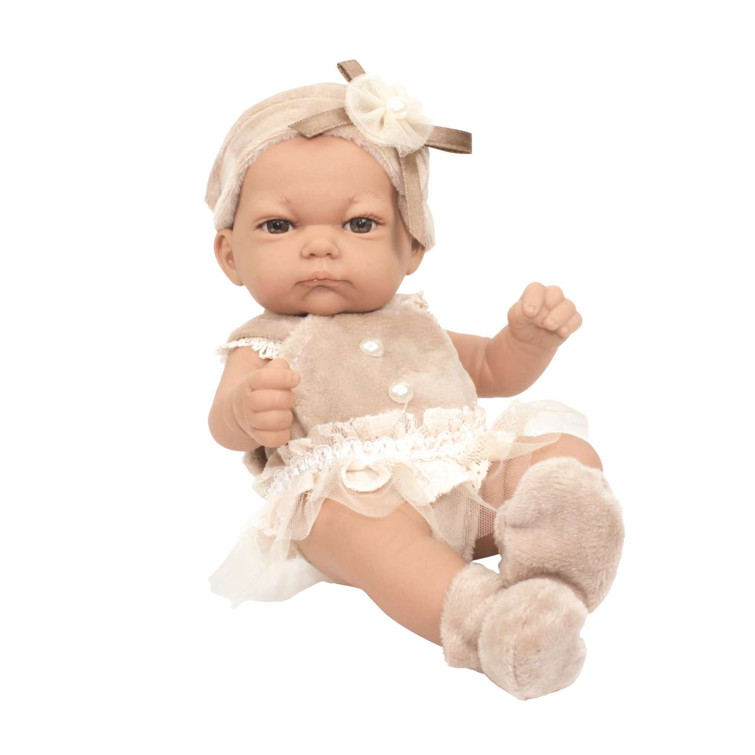 Кукла пупс 1TOY Premium реборн 25 см в нарядном бежевом платьице Т15458 - фото 1