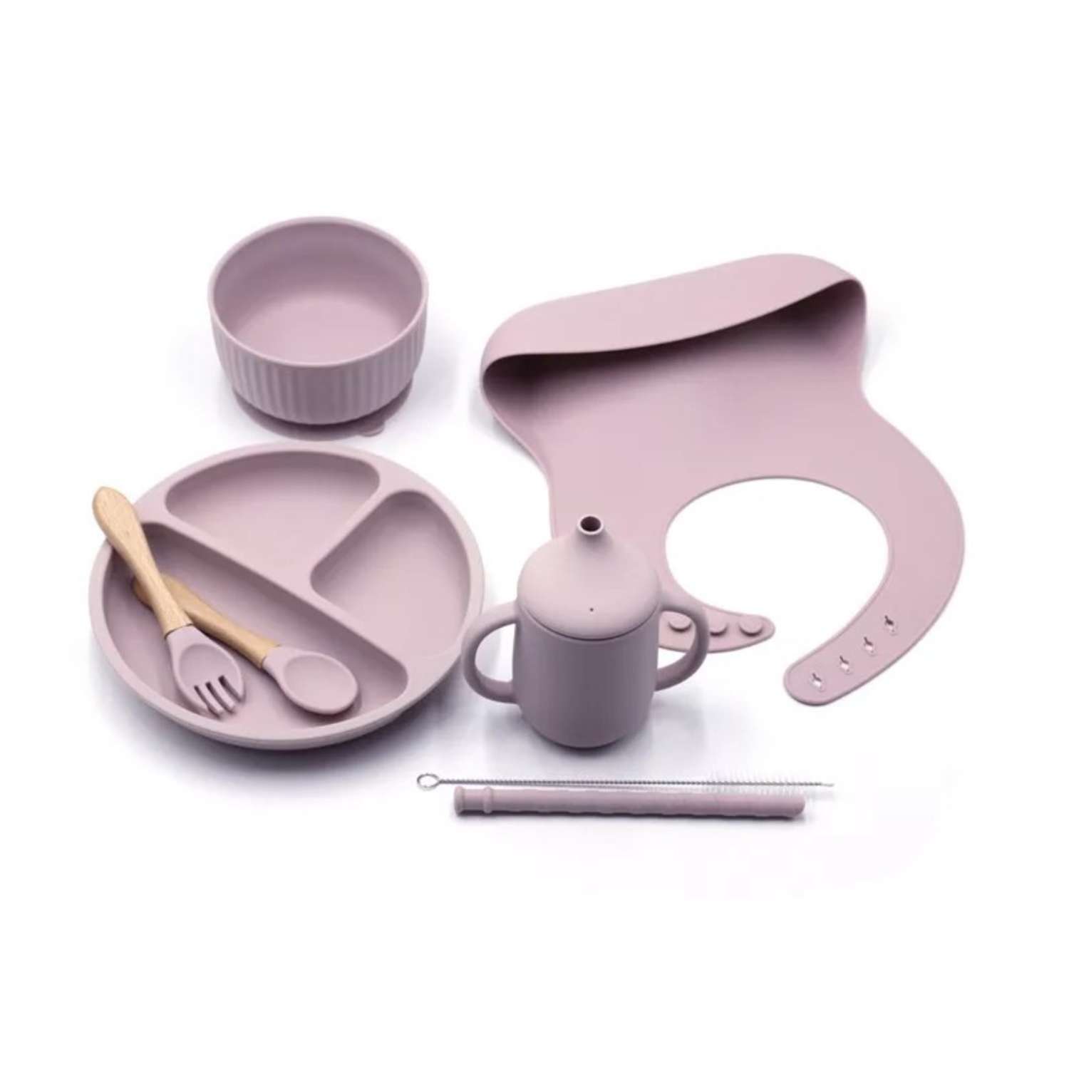 Набор посуды PlayKid силиконовый 8 предметов розовый - фото 1