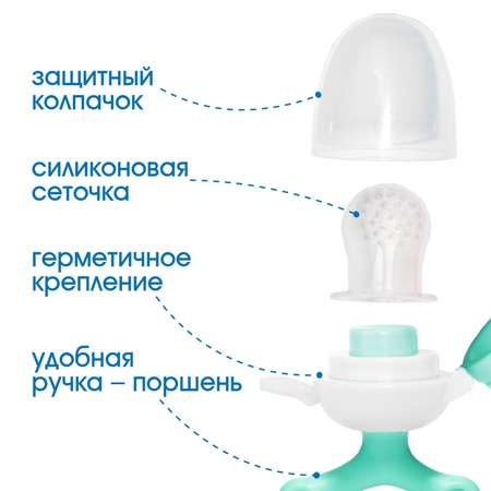 Ниблер для прикорма Крошка Я с силиконовой сеточкой вращающийся поршень цвет зеленый