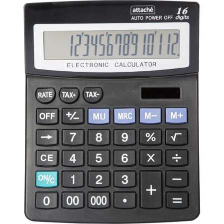 Калькулятор Attache полноразмерный 16ти разрядный черный 1 шт