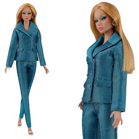 Шелковый брючный костюм Эленприв Синий лёд для куклы 29 см типа Барби