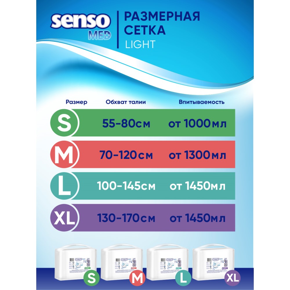 Подгузники для взрослых SENSO MED Light S 55-80 см 30 шт - фото 4