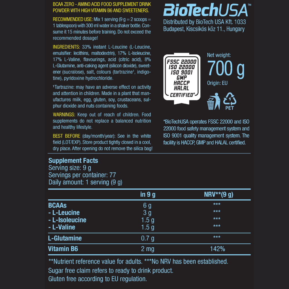 БЦАА BiotechUSA BCAA Zero 700 г. Кола - фото 2