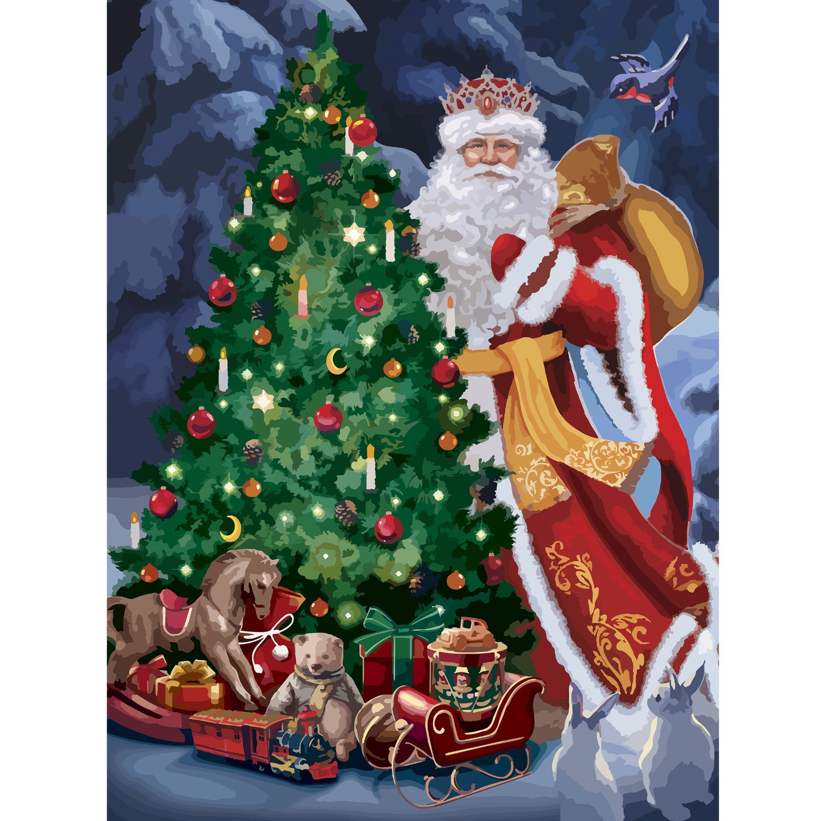 Алмазная вышивка Школа Талантов с частичным заполнением на холсте «Дед Мороз у елки» 20х30 см - фото 2