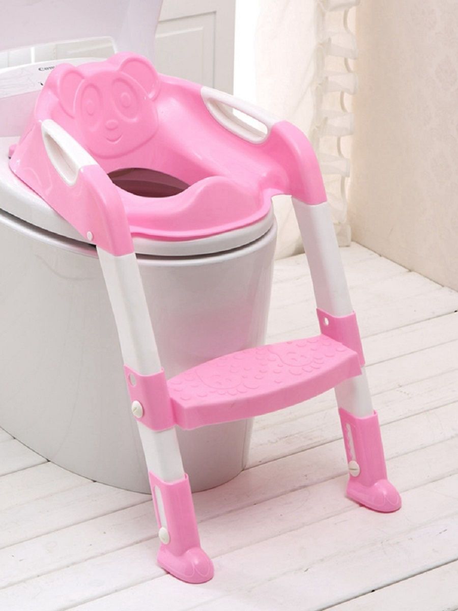 Сиденье для унитаза RIKI TIKI Панда детское складное с лесенкой розовый - фото 1