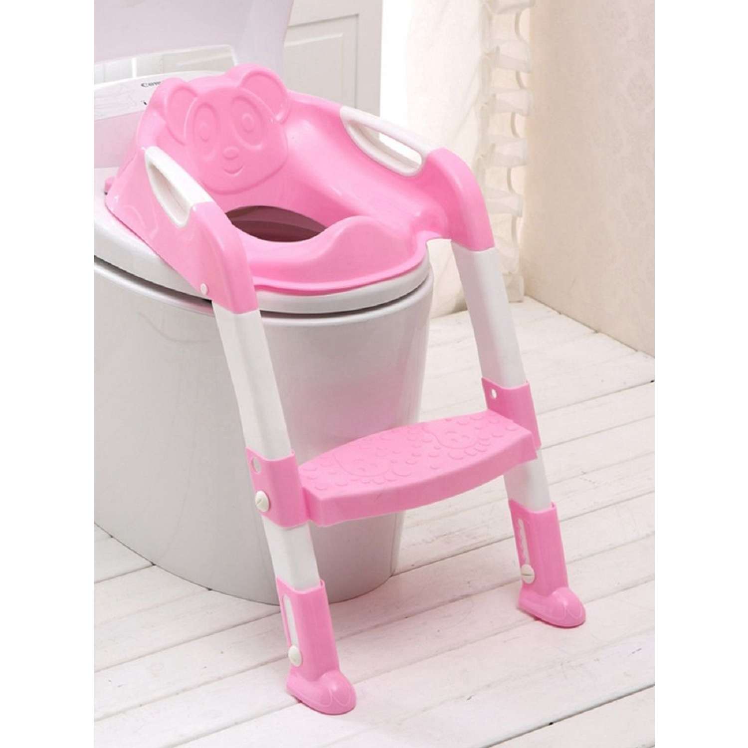 Сиденье для унитаза RIKI TIKI Панда детское складное с лесенкой розовый - фото 1