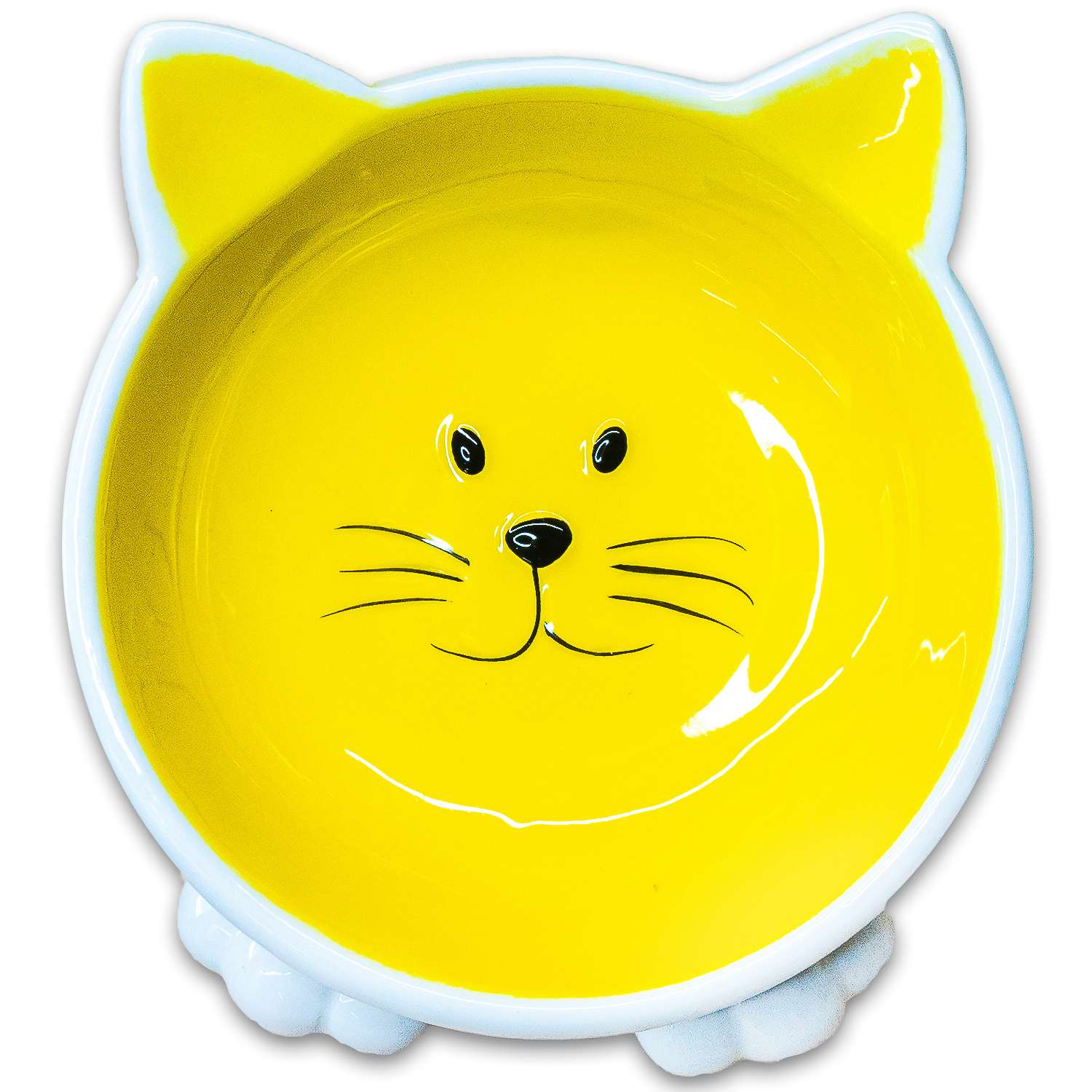 Миска для кошек Mr.Kranch Мордочка кошки на ножках керамическая 100мл Желтая - фото 1