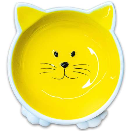 Миска для кошек Mr.Kranch Мордочка кошки на ножках керамическая 100мл Желтая