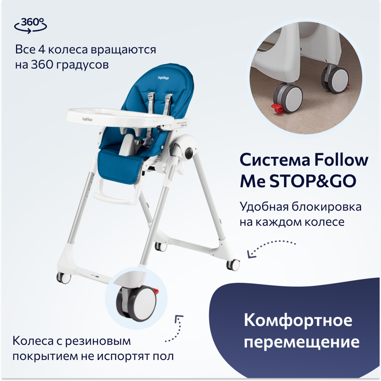 Стульчик для кормления Peg-Perego Prima Pappa Follow Me Petrolio - фото 7