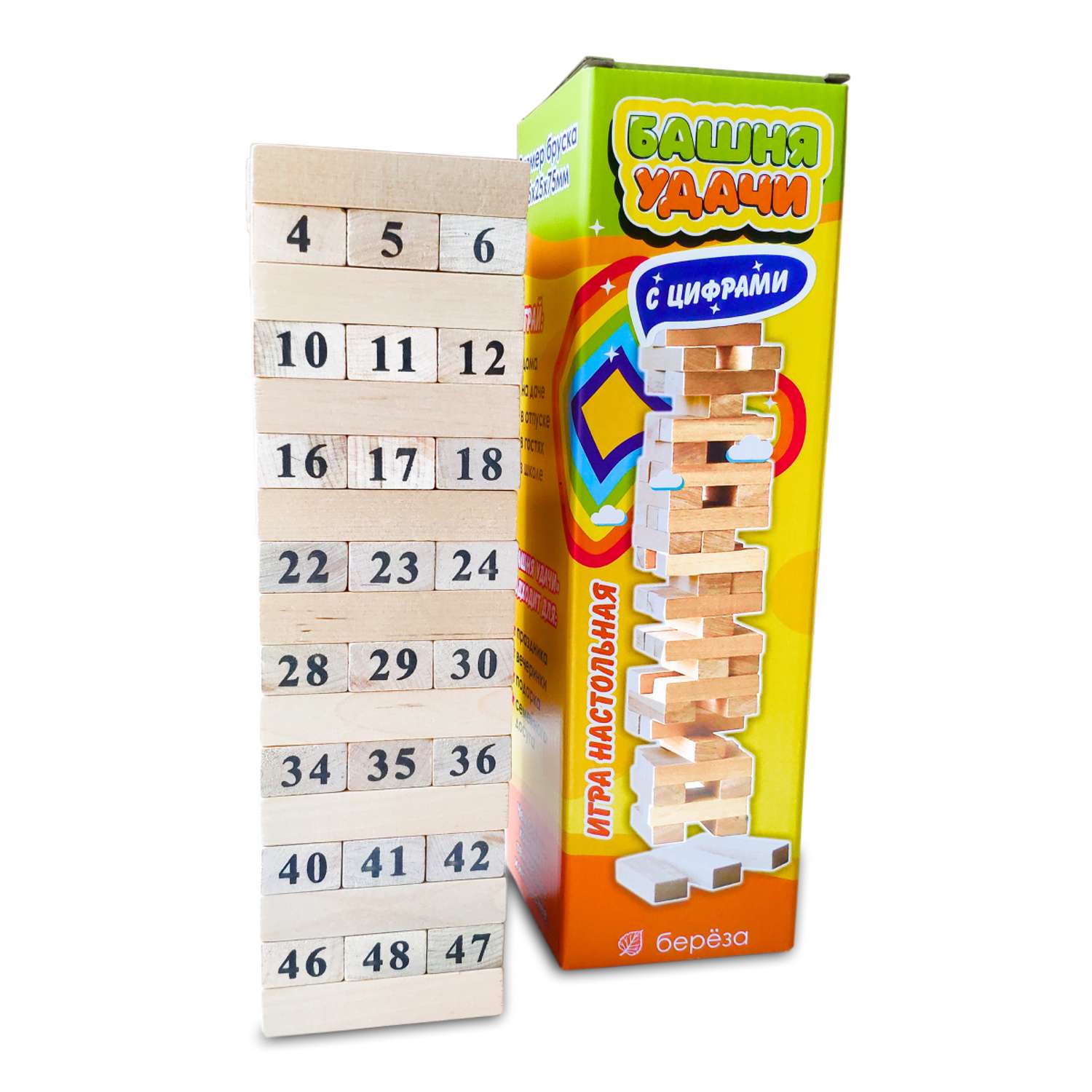 Настольная игра дженга Башня удачи с цифрами и кубиком - фото 1