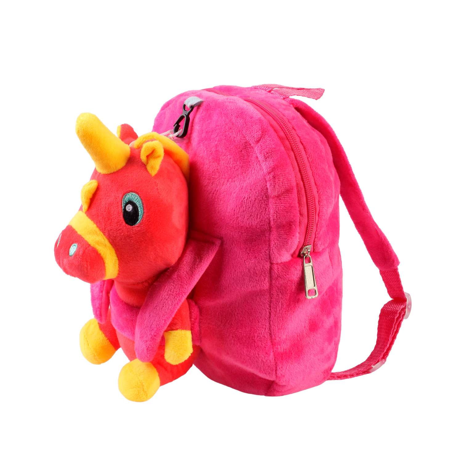 Рюкзак с игрушкой Little Mania фуксия Дракоша красно-желтый - фото 2