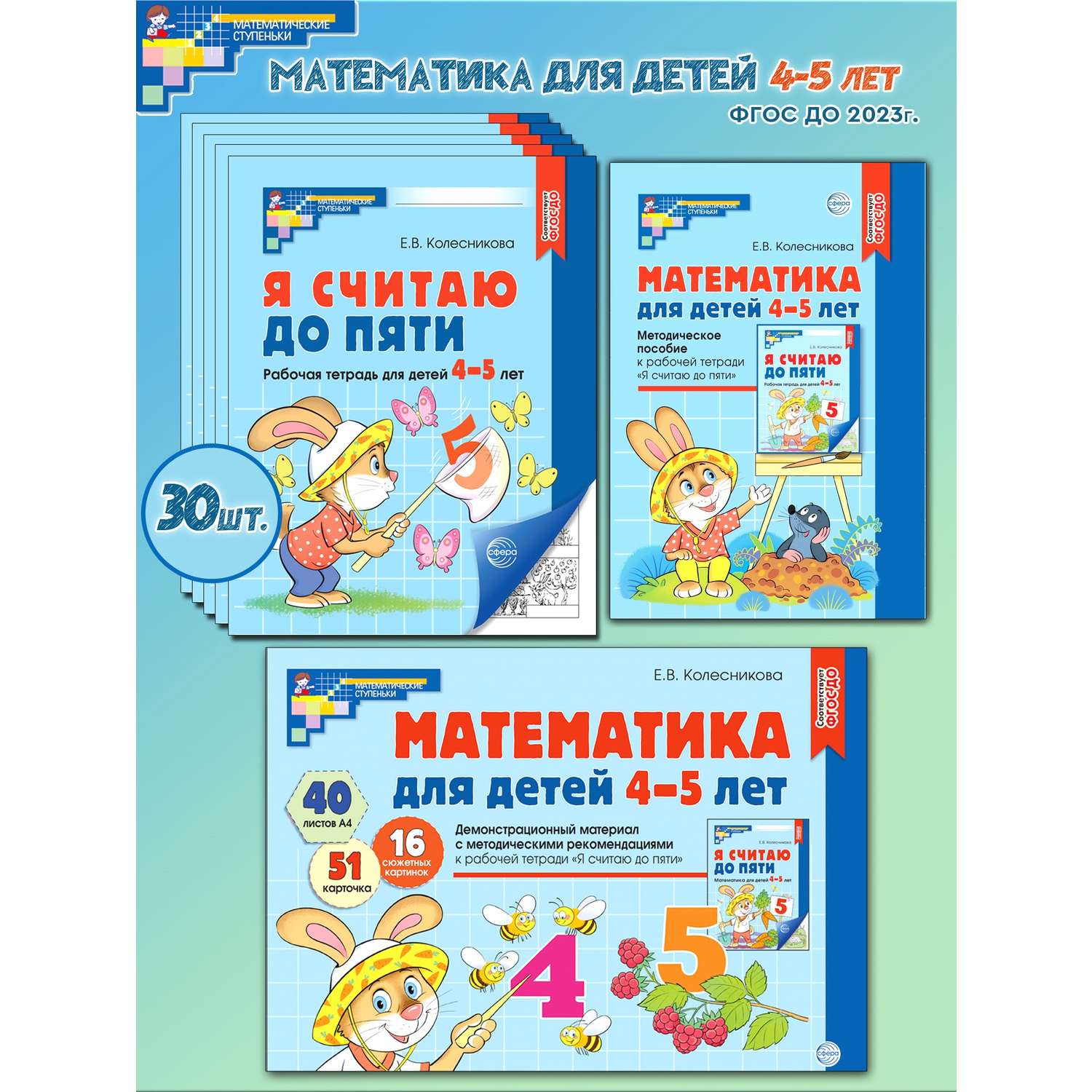 Книги ТЦ Сфера Математические ступеньки для средней группы детского сада 30 тетрадей - фото 1