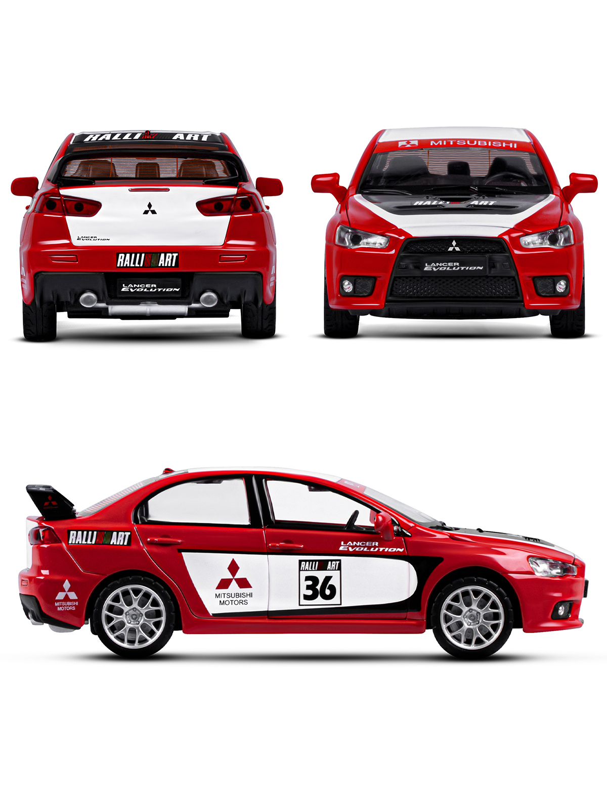 Автомобиль АВТОпанорама Mitsubishi Lancer Evolution 1:32 красный JB1251543 - фото 5