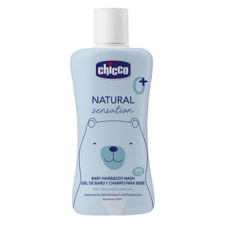 Средство для мытья волос тела Chicco без слез Natural Sensation 200 мл с алое и ромашкой поддерживает рН кожи