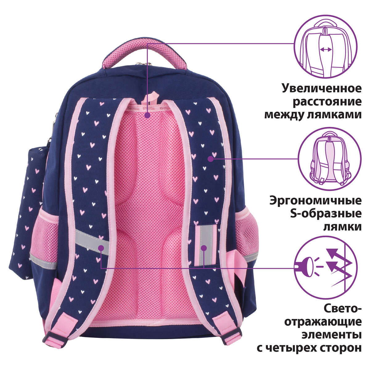 Рюкзак Юнландия Complete с пеналом в комплекте эрго-спинка Pink bow - фото 8